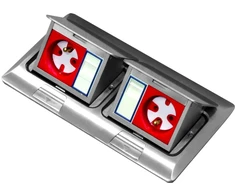 BAC Mini grindų dėžutė 2x3M – dviguba stalviršio/grindų dėžutė, skirta 22,5×45 mm (45×45 mm) standarto lizdams montuoti, pakreipiama