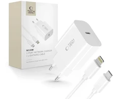 Baseus „Tech-Protect NC20W“ sieninis įkroviklis su 100 cm USB-C / „Lightning“ laidu - Baltas