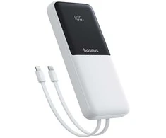 Baseus „A6ac4 Lipow“ 10000mAh 22,5 W išorinė baterija su dviem integruotais laidais (su „A6ac4 Simple USB-A - USB-C 3A 20 cm“ laidu) – balta