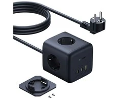 Baseus EnerFill FA11 67W Power Strip, USB-A + USB-C Cube + 3 x EU Socket 1.5m – juodos spalvos