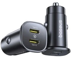 Baseus GoTrip 2 x USB-C 30W Car Charger - juodos spalvos