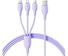 Baseus itin spartus „trys viename“ greitojo įkrovimo laidas USB-A į M+L+C 3.5A 1.3m Nebula Violetinė