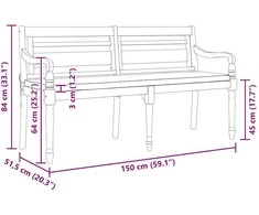 Batavia suoliukas su pagalvėle, 150cm, tikmedžio masyvas
