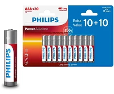 Baterija PHILIPS AAA LR03 lizdinė pakuotė 10+10vnt.