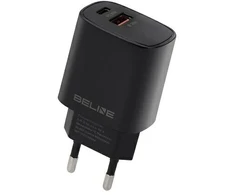 Beline laidinis įkroviklis 1x USB-C + 1x USB 30Wjuodos spalvos (only head) PD 3.0 + QC 3.0 BLN2CB30 GaN