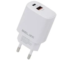 Beline įkroviklis 1x USB-C + 1x USB 30W baltos spalvos (tik antgalis) PD 3.0 + QC 3.0 BLN2CW30 GaN
