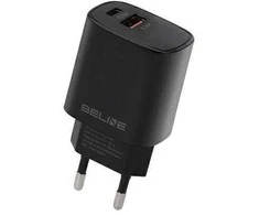 Beline laidinis įkroviklis 1x USB-C + 1x USB 30Wjuodos spalvos (only head) PD 3.0 + QC 3.0 BLN2CB30 GaN