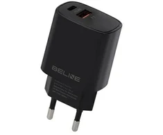 Beline įkroviklis 1x USB-C + 1x USB 20W juodos spalvos (tik antgalis) PD 3.0 + QC 3.0 BLN2CB20