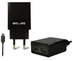 Laidinis įkroviklis Beline 2xUSB + microUSB 2A juodos spalvos