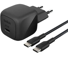 Belkin BoostCharge kompaktiškas USB-C įkroviklis 45W su USB-C į USB-C laidu – 1 metras – Juodas