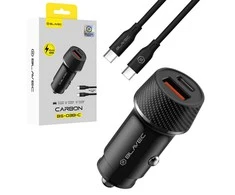 Blavec autmobilinis įkroviklis BS-03B-C Carbon – USB + Typ C – QC 3.0 18W PD 30W su kablem Typ C na Typ C (CCBS03BC-UCB) juodos spalvos