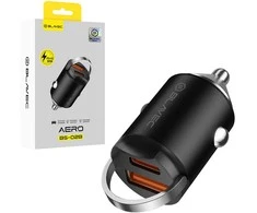 Blavec automobilinis įkroviklis BS-02B Aero – USB + Type C – QC 3.0 18W PD 30W (CCBS02BA-UCB) juodos spalvos