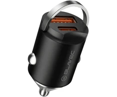Blavec Automobilinis įkroviklis BS-02B-C Aero – USB + Type C – QC 3.0 18W PD 30W su Type C į Type C kabeliu (CCBS02BCA-UCB) juodos spalvos