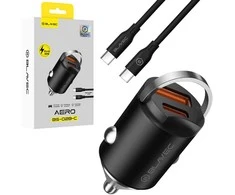 Blavec Automobilinis įkroviklis BS-02B-C Aero – USB + Type C – QC 3.0 18W PD 30W su Type C į Type C kabeliu (CCBS02BCA-UCB) juodos spalvos