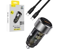 Blavec Automobilinis įkroviklis BS-05B-C Nitro – USB + Type C – QC 3.0 18W PD 65W su Type C į Type C kabeliu (CCBS05BCN-UCB) juodos spalvos