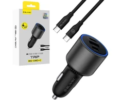 Blavec Automobilinis įkroviklis BS-06D-C Trip – USB + 2xType C – QC 3.0 18W PD 65W su Type C į Type C (CCBS06DCQ-U2CB) juodos spalvos
