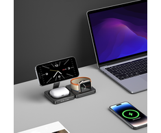 Blavec belaidis įkroviklis BQI-02 Qi 15W magnetic Magsafe 3 in 1 (BQI02-QIMB) juodos spalvos