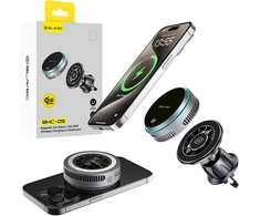 Blavec Car holder BHC-05 Qi2.2 25W magnetically detachable with induction charging and active cooling to airvent (BHC05-MWIB) juodas