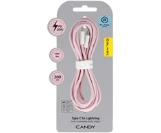 Oem Blavec kabelis Candy braided – Type C į Lightning – PD 20W 2,4A 2 metrai (CCA-CL24P20) rožinės spalvos