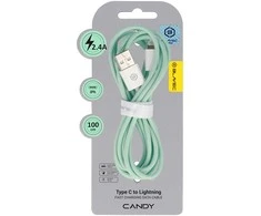 Oem Blavec kabelis Candy braided – USB į Lightning – 2,4A 1 metras (CCA-UL24GN10) žalios spalvos