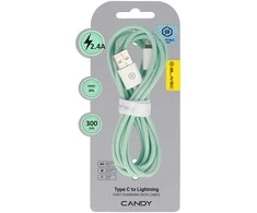 Oem Blavec kabelis Candy braided – USB į Lightning – 2,4A 3 metrai (CCA-UL24GN30) žalios spalvos