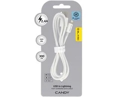 Oem Blavec kabelis Candy braided – USB į Lightning – 2,4A 3 metrai (CCA-UL24W30) baltos spalvos