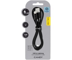 Oem Blavec Cable Candy braided – USB to Lightning – 2,4A 1 metre Apple CarPlay (CCA-UL24B10) juodas