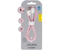 Oem Blavec kabelis Candy braided – USB į Lightning – 2,4A 2 metrai (CCA-UL24P20) rožinės spalvos