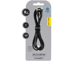Blavec kabelis Candy pintas – C tipo į Lightning – PD 20W 2,4A 1 metras Apple CarPlay (CCA-CL24B10) juodas