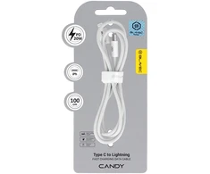 Blavec kabelis Candy pintas – C tipo į Lightning – PD 20W 2,4A 1 metras Apple CarPlay (CCA-CL24W10) baltas