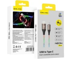 Blavec Kabelis Neon – USB į Typ C – QC 3.0 60W 3A 1 metr (CNE-UC3L1) su RGB