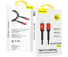 Oem Blavec laidas Raptor pintas – Type C į Lightning – PD 20W 2,4A 2 metrai CarPlay (CRA-CL24BR20) juodas-raudonas