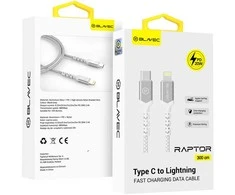 Oem Blavec kabelis Raptor braided – Type C į Lightning – PD 20W 2,4A 3 metras (CRA-CL24WS30) baltos spalvos-sidabrinis