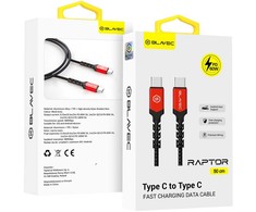 Oem Blavec Kabelis Raptor pintas – Typ C į Typ C – PD 60W 3A 0,5 m Apple CarPlay/Android Auto (CRA-CC3BR05) juodos ir raudonos spalvos