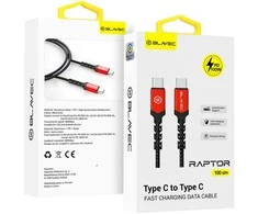 Oem Blavec kabelis Raptor braided – Type C į Type C – PD 100W 5A 1 metras (CRA-CC5BR10) juodos spalvos-raudonos spalvos