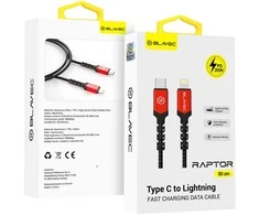Oem Blavec kabelis Raptor braided – Type C į Lightning – PD 20W 2,4A 0,5 metras (CRA-CL24BR05) juodos spalvos-raudonos spalvos