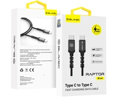 Blavec Cable Raptor braided – Type C to Type C – PD 60W 3A 3 metres Apple CarPlay/Android Auto (CRA-CC3BG30) juodas-pilkas