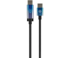 Blavec Kabelis Velox pleciony – Typ C na Typ C – PD 100W 5A LED ekranas 1,2 metra Apple CarPlay/Android Auto (CVE-CC5B12)