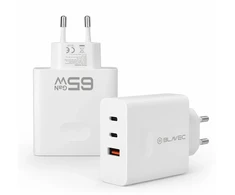 Blavec laidinis įkroviklis BC-11 GaN – USB + 2xTyp C – QC PD 65W 3A (TCBC11G-U2CW653A) baltos spalvos
