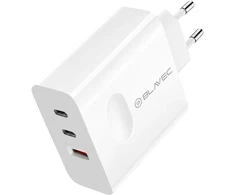 Blavec laidinis įkroviklis BC-11 GaN – USB + 2xTyp C – QC PD 65W 3A (TCBC11G-U2CW653A) baltos spalvos