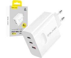 Blavec laidinis įkroviklis BC-11 GaN – USB + 2xTyp C – QC PD 65W 3A (TCBC11G-U2CW653A) baltos spalvos