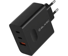 Blavec laidinis įkroviklis BC-11 GaN – USB + 2xTyp C – QC PD 65W 3A su kablem Typ C į Typ C (TCBC11G-U2CB653A) juodos spalvos