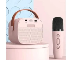Blavec nešiojama bluetooth kolonėlė WS-07 Karaoke Party – 5W su 2 mikrofonais (WS07-2MP) rožinės spalvos