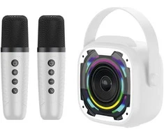 Blavec nešiojama bluetooth kolonėlė WS-08 Karaoke Idol – 8W su 2 mikrofonais (WS08-2MW) baltos spalvos
