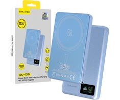 Blavec Power Bank 10000mAh BJ-03 Slim 13,5mm – Typ C – 22,5W magnetyczny indukcyjny Magsafe 3 w 1 (PBBJ03-MC10LB) Šviesiai mėlynas aliuminio