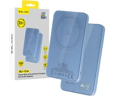 Blavec Power Bank 5000mAh BJ-04 Ultra Slim 7,8mm – Typ C – 22,5W magnetyczny indukcyjny Magsafe 3 w 1 (PBBJ04-MC5LB) Šviesiai mėlynas stiklinis