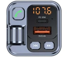 Blavec Transmiter FM Flash TR-05 MP3, Bluetooth – USB + Typ C – PD 30W (TFMFTR05-B) juodos spalvos