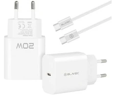 Blavec sieninis įkroviklis BC-9 – C tipo – PD 20W 3A su C tipo į C tipo laidu (TCBC9-CW203A+CC) baltas