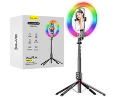 Blavec žiedinis šviestuvas Selfie Aliuminio Aura LED RGB Ring P50 25cm tripod + nuotolinis valdymas + 2,3 metra (RLP50-TRB23) juodos spalvos
