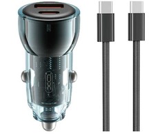 XO automobilinis įkroviklis CC60 60W 1x USB 1x USB-C mėlynas + USB-C – USB-C laidas